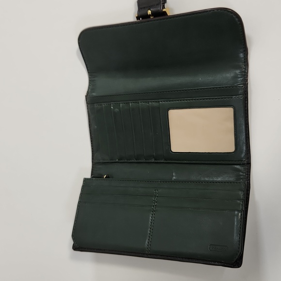 Coach Ladies Army Green Leather Signature Trifold Snap Closure Wallet - Picture 10 of 13